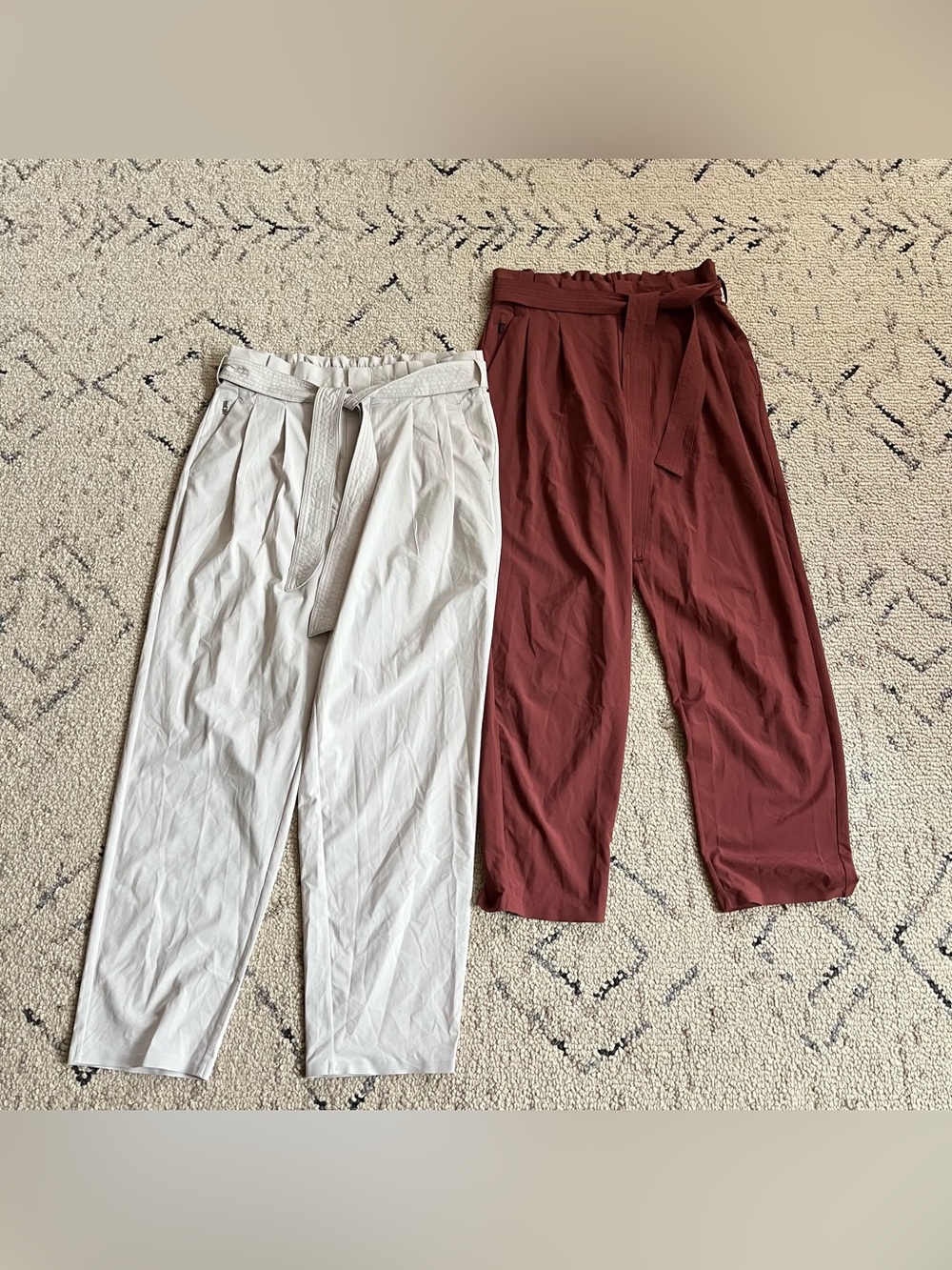 Athleta BUNDLE Skyline II Paperbag Waist Belted Ankle Pants Sz 10 travel comfy